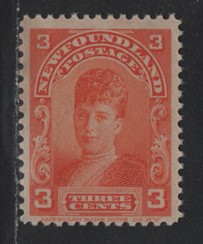Lot 389 Newfoundland (C) #83c 3c Red Orange , 1897-1901 Royal Family Issue, A Very Fine Unused Single, Thin Bluish Paper, Perf 11.9, Wartime Printing Issued Much Later After This Issue Had Been Replaced.