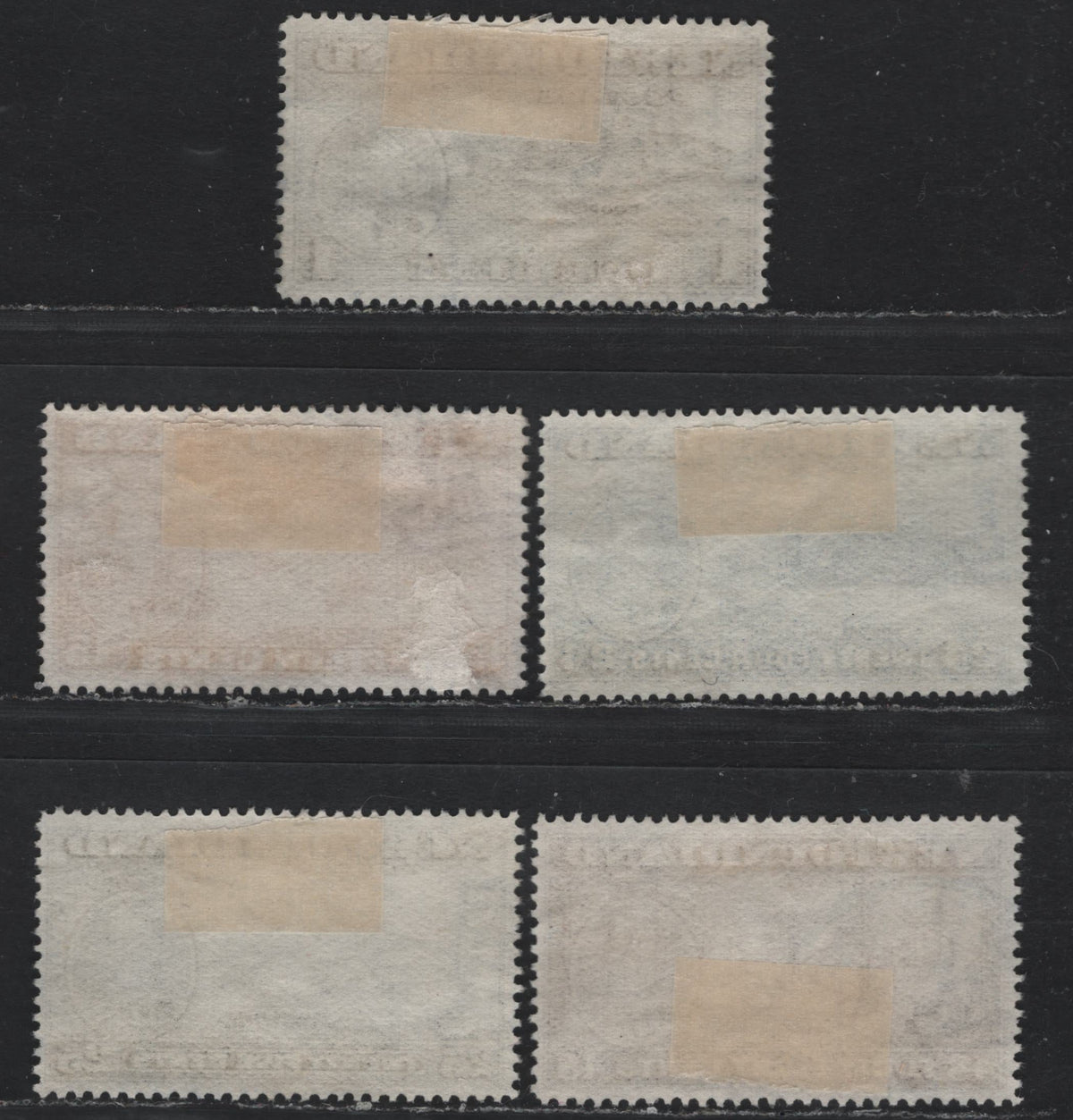 Lot 392 Newfoundland #233, 239, 241-243 1c- 48c Gray Black - Slate Purple , 1937 Long Coronation Issue, 5 Very Fine Used Singles, Line Perf 13.8