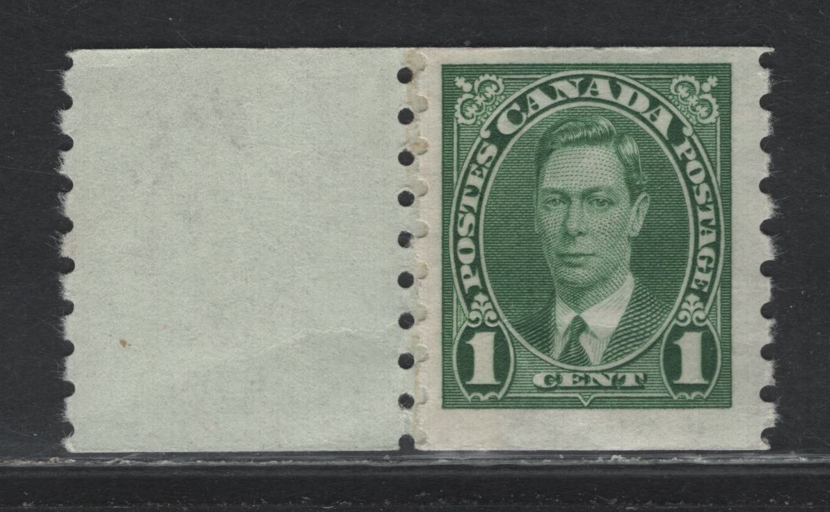Lot 397 Canada (C) #238 1c Green , 1937 KGVI Coil Issue, A FNH Start Pair, CBN-III Paper, Perf 8 Vertical, Rotary Bar Perforated, Two Gum Wrinkles.