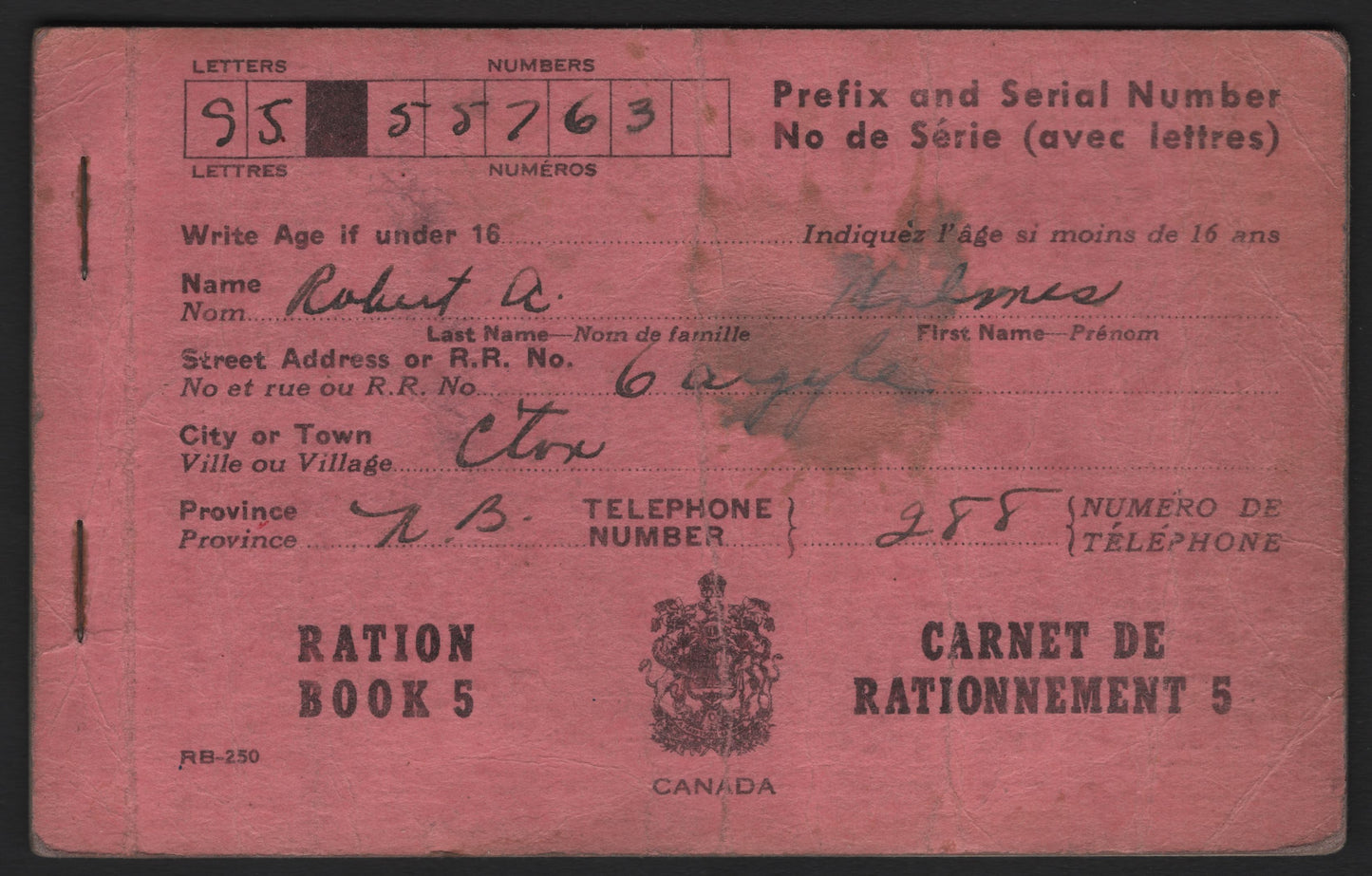 Lot 402 Canada (C)  1944 Ration Books, A VFOG Book, October 1944 Used Ration Book #5, Some Coupons Remaining, Though Just Generally Just 2 Pages, Heavily Worn Covers.
