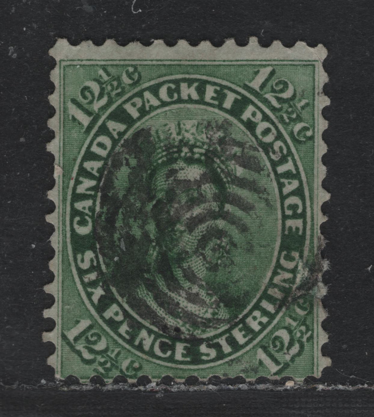 Lot 301 Canada (C) #18ii 12.5c Green , 1859-1864 First Cents Issue, A Good Used Single, Cents-P Paper, Perf 11.75, Expert Repair To Right of ING of Sterling.