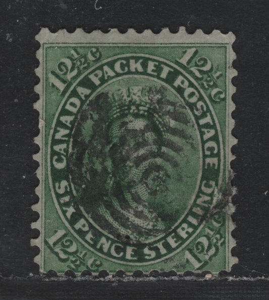 Lot 301 Canada (C) #18ii 12.5c Green , 1859-1864 First Cents Issue, A Good Used Single, Cents-P Paper, Perf 11.75, Expert Repair To Right of ING of Sterling.