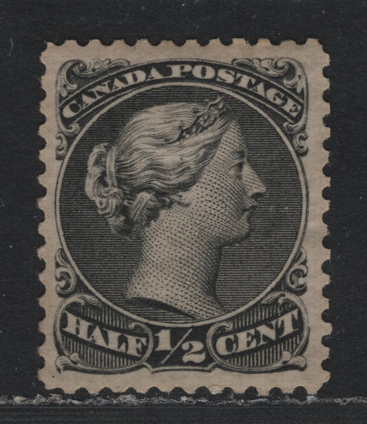 Lot 303 Canada #21 1/2c Black , 1868-1876 Large Queen Issue, A VFOG Single, Early Printing, FO-M Paper (Duckworth 4), Perf 12.