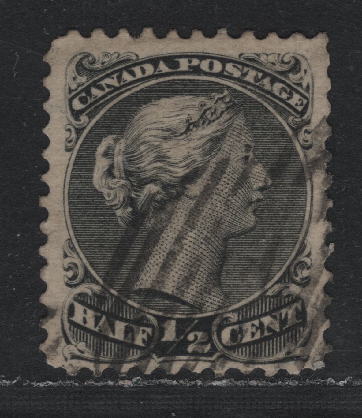 Lot 304 Canada #21a 1/2c Gray Black , 1868-1876 Large Queen Issue, A Fine Used Single, Perf 14x12, Mid-Montreal Printing, Paper MM-B.