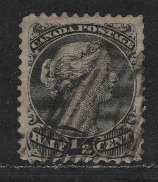 Lot 304 Canada #21a 1/2c Gray Black , 1868-1876 Large Queen Issue, A Fine Used Single, Perf 14x12, Mid-Montreal Printing, Paper MM-B.