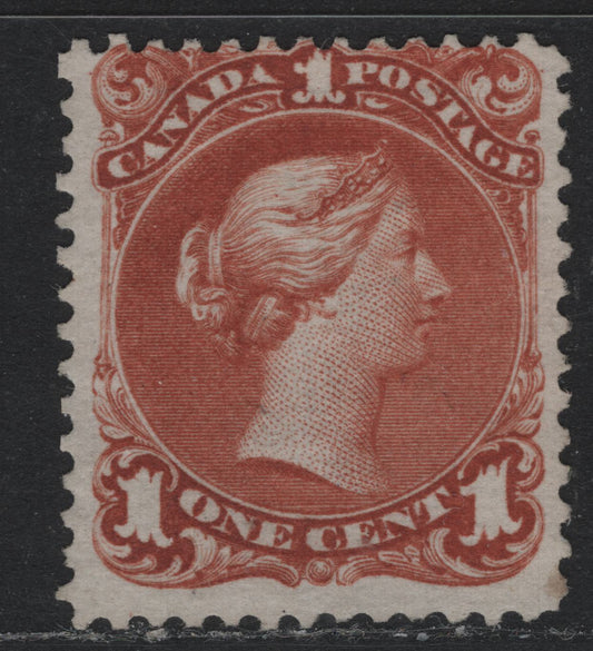 Lot 306 Canada #22b 1c Brown Red , 1868-1876 Large Queen Issue, A Fine Unused Single, FO-O Paper, Perf 12.1, Fresh Unused Example On Thin, Translucent Paper, No Plate Dot Under Third Scallop Of LL Ornament.