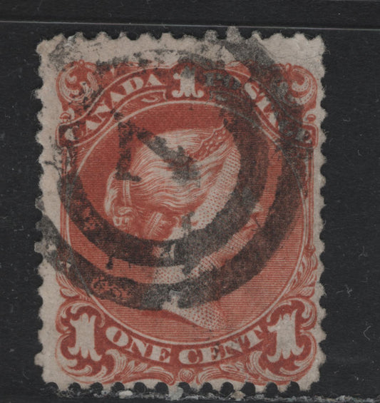 Lot 312 Canada #22ii 1c Brown Red , 1868-1876 Large Queen Issue, A Fair Used Single, Bothwell Paper (FO-Y), Saint John Two Ring Cancel (#7), Light Corner Crease At UL And At LL That Ends In Small Tear.