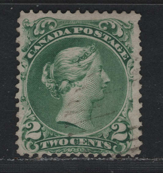 Lot 314 Canada #24 2c Green , 1868-1876 Large Queen Issue, A Fine Used Single, FO-BB Paper, Perf 12x11.75, Showing The 11.75 Machine Was Actually In Use During The First Ottawa Period, Albeit less Than After 1874, One Nibbed Perf At UR.