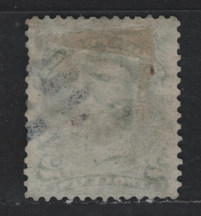 Lot 316 Canada #24b 2c Deep Emerald Green , 1868-1876 Large Queen Issue, A Very Good Used Single, Thin Translucent Paper (FO-BB), Perf 12, Tiny Internal Circular Tear, Caused By The Cork Cancel, Which Is Just Below The Queen's Chin.