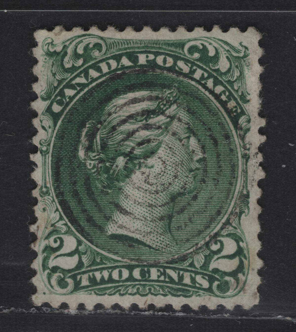 Lot 319 Canada #24iv 2c Deep Green , 1868-1876 Large Queen Issue, A Very Fine Used Single, Bothwell Paper (FO-N), Very Well Centered Example With Light Target Cancel
