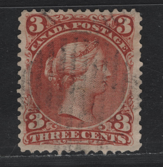 Lot 324 Canada #25 3c Deep Copper Red , 1868-1876 Large Queen Issue, A Fine Used Single, FO-Q Paper, Perf 12