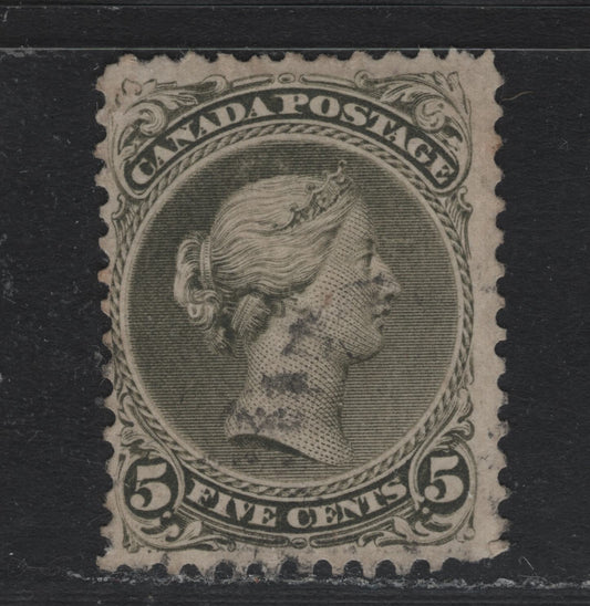 Lot 326 Canada #26 5c Olive Green , 1868-1876 Large Queen Issue, A Fine Used Single, Perf 11.6x12, MM-Y Paper