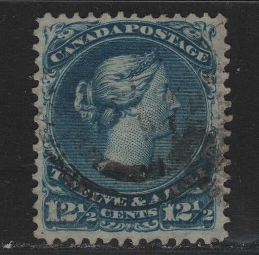 Lot 335 Canada #28 12.5c Deep Blue , 1868-1876 Large Queen Issue, A Fine Used Single, Duckworth Paper 3 (FO-FL), Perf 12.1, Light #7 Saint John, NB 2 Ring Cancel.