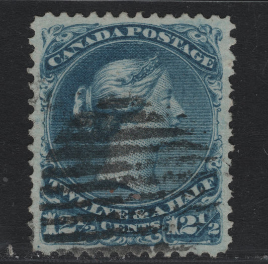 Lot 336 Canada #28 12.5c Blue , 1868-1876 Large Queen Issue, A Very Fine used Single, FO-O, Perf 12x11.9, Very Well Centered, But Moderate Grid Cancel.