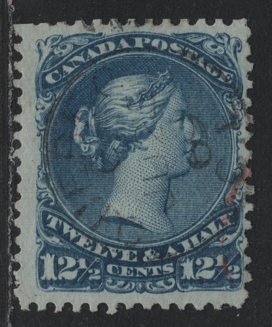 Lot 341 Canada #28v 12.5c Blue , 1868-1876 Large Queen Issue, A Fine Used Single, Bothwell Paper (FO-N), June 25th 1869 Quebec Cancel