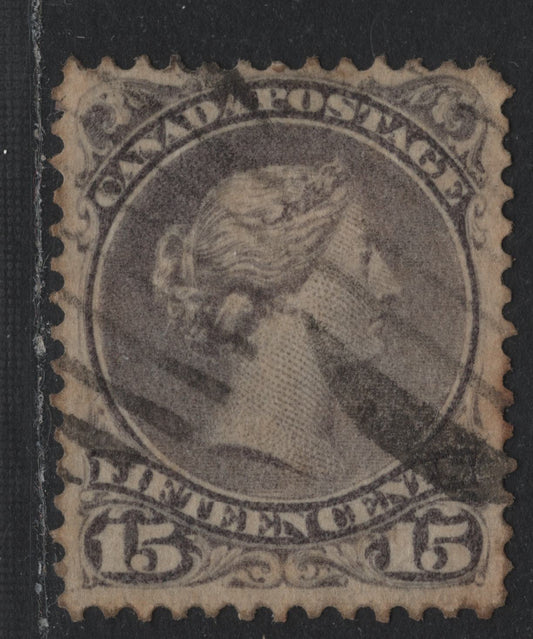Lot 342 Canada #29 15c Gray Violet , 1868-1876 Large Queen Issue, A Very Fine Used Single, LM-S Paper, Late Montreal Printing, Perf 12, Very Well Centered With Some Light Age Toning.