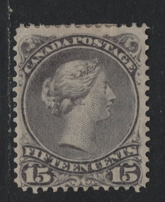 Lot 347 Canada #30 15c Violet Gray , 1868-1876 Large Queen Issue, A VGOG Single, 2nd Ottawa Printing, SO-JJ Paper, Perf 12.1x12, Small Corner Crease At UL Corner.