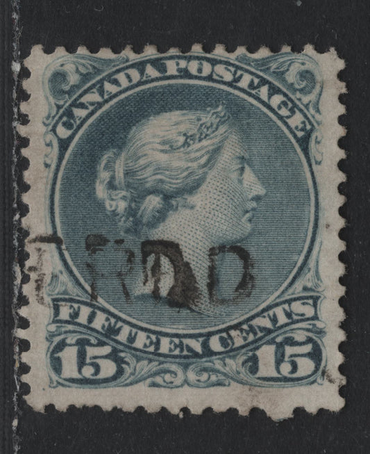 Lot 351 Canada #30b 15c Blue Gray , 1868-1876 Large Queen Issue, A Good Used Single, Mid Montreal Printing, MM-B Paper, Perf 12.2x12.1, Very Small Corner Crease At UL.