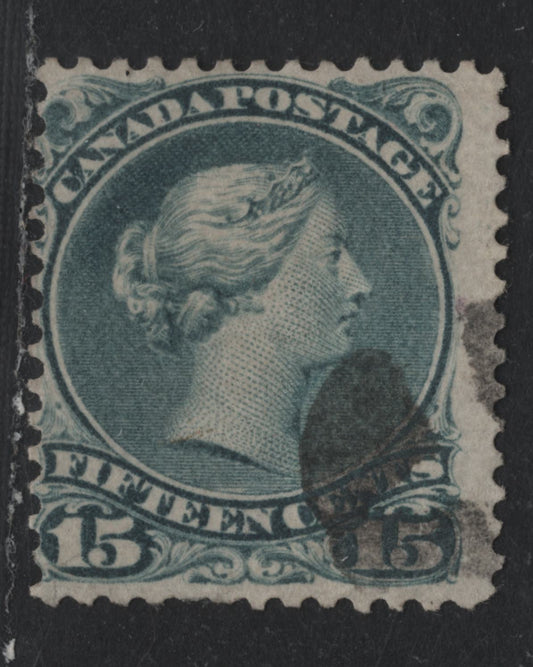 Lot 352 Canada #30b 15c Greenish Blue , 1868-1876 Large Queen Issue, A Very Good Used Single, Mid Montreal Printing, MM-V Paper, Perf 12.2.