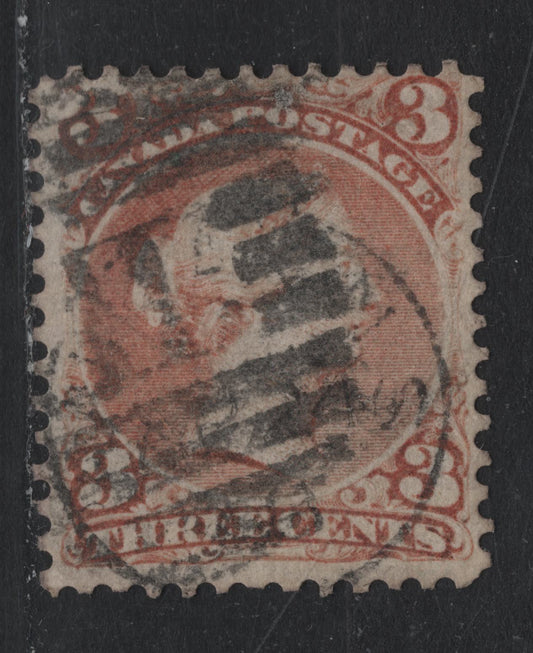 Lot 357 Canada #33F 3c Indian Red , 1868-1876 Large Queen Issue, A Fine Used Single, Expert Fake, Laid Paper, Likely Made From Duckworth Paper 4