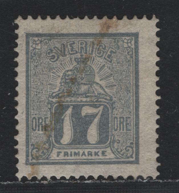 Lot 361 Sweden SC#15 (Facit 15c) 17o Bluish Gray , 1862-1869 Lion & Arms Issue, A Fine Unused Single, Streak of Gum On the Face, I Have Tried Soaking It Off, But It Didn’t Come Off