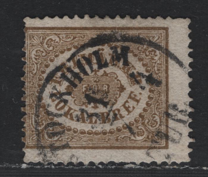 Lot 373 Sweden SC#Lx2 (Facit 13b) 3o Olive Brown , 1856-1862 City Postage Issue, A Good Used Single, Perf 14, Presentable Example With Stockholm CDS