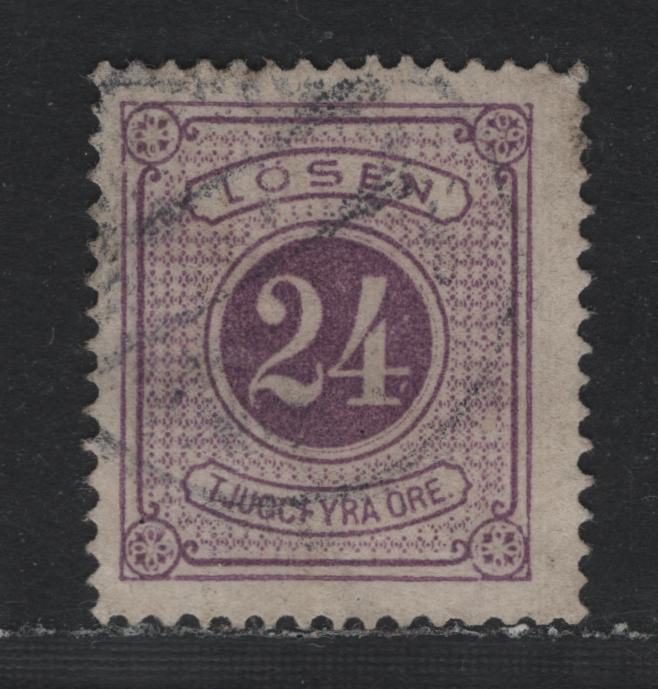 Lot 374 Sweden SC#J7 (Facit L7a) 24o Red Violet , 1874 Postage Due, A Fine Used Single, Perf 14