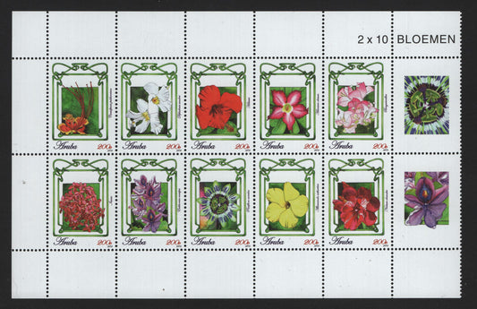 Lot 375 Aruba (C) SC#368 200c Multicolored , 2010 Flowers Issue, A VFNH Block Of 10