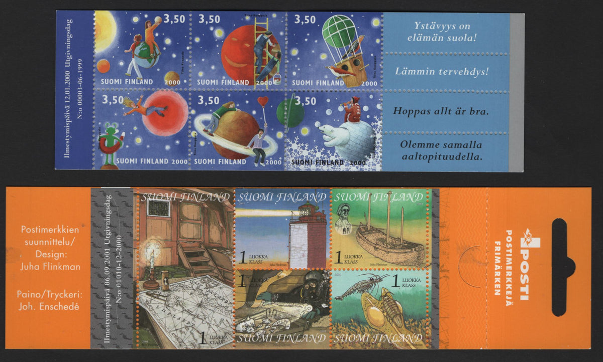 Lot 381 Finland SC#1124, 1159 3.5m - 1st Class Multicolored , 2000 - 2001 Valentines Day - History of Gulf of Finland Issues, 2 VFNH Complete Booklets