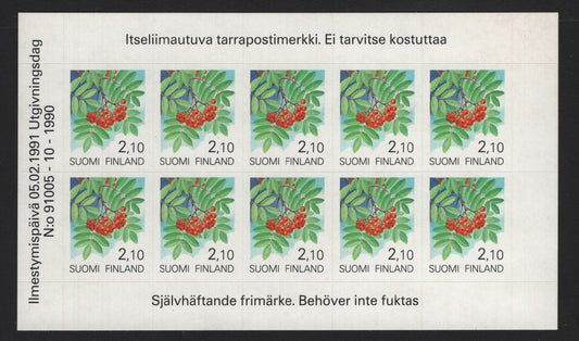 Lot 383 Finland SC#830 2.1m Multicolored , 1990-1999 Provincial Flowers Definitive Issues, A VFNH Complete Sheetlet of 10, Medium Fluorescent Paper