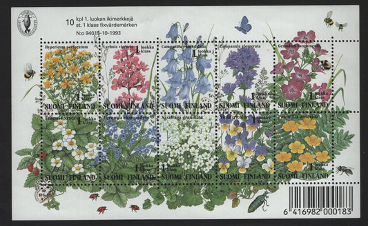 Lot 384 Finland SC#941 1st Class Multicolored , 1994 Wildflowers Issue, A VFNH Complete Sheetlet Of 10
