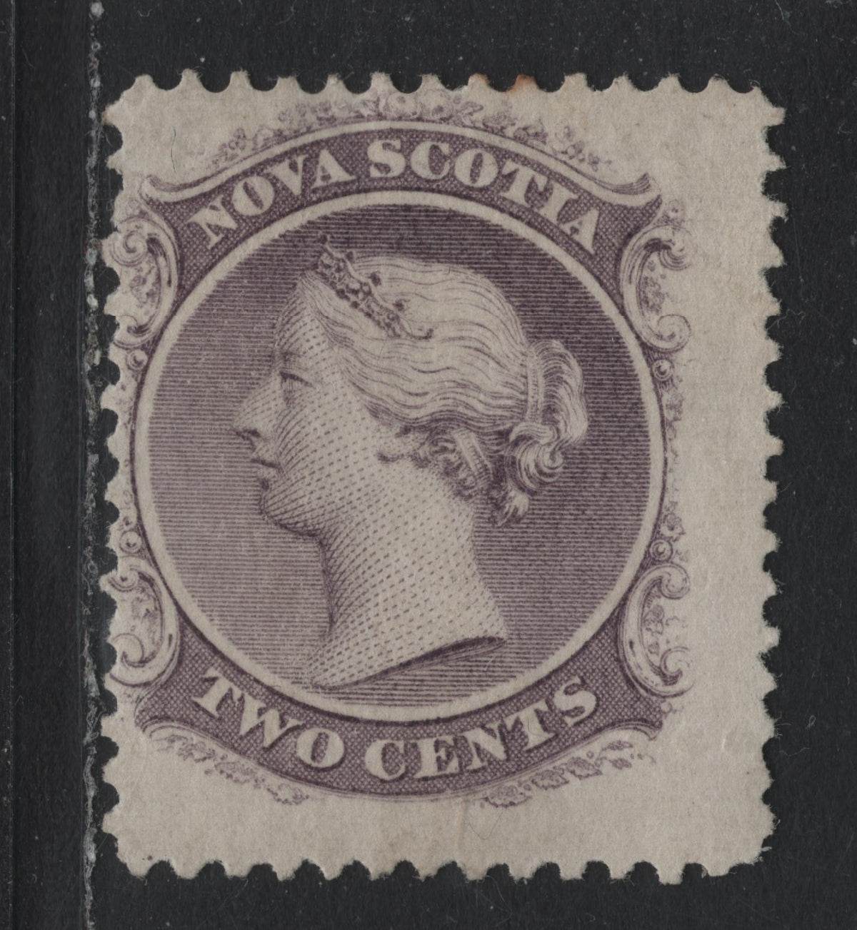 Lot 306 Nova Scotia #9c 2c Grayish Purple , 1860-1863 Queen Victoria Issue, A FOG Single, Perf 11.75x11.9, Cents-ZZ Paper, Unusual, As Most Are On Cents-H Paper.