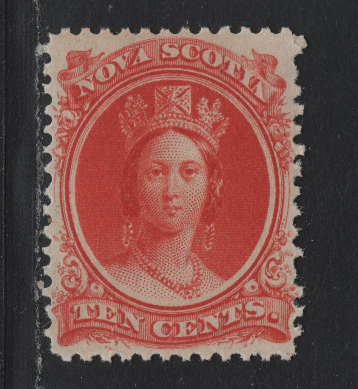 Lot 307 Nova Scotia (C)#12 10c Vermillion , 1860-1863 Queen Victoria Issue, A VFNH Single, Cents-Y Paper, Perf 11.75
