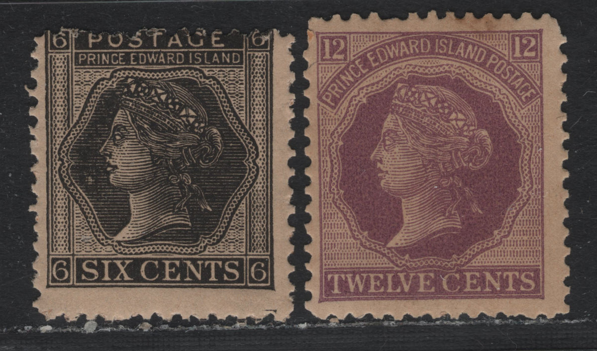 Lot 311 P.E.I (C)#15-16 6c - 12c Black - Purple , 1872 Queen Victoria Cents Issue, 2 VGNH/FOG Singles, Perfs 12.25x12 & 12.15x12.2