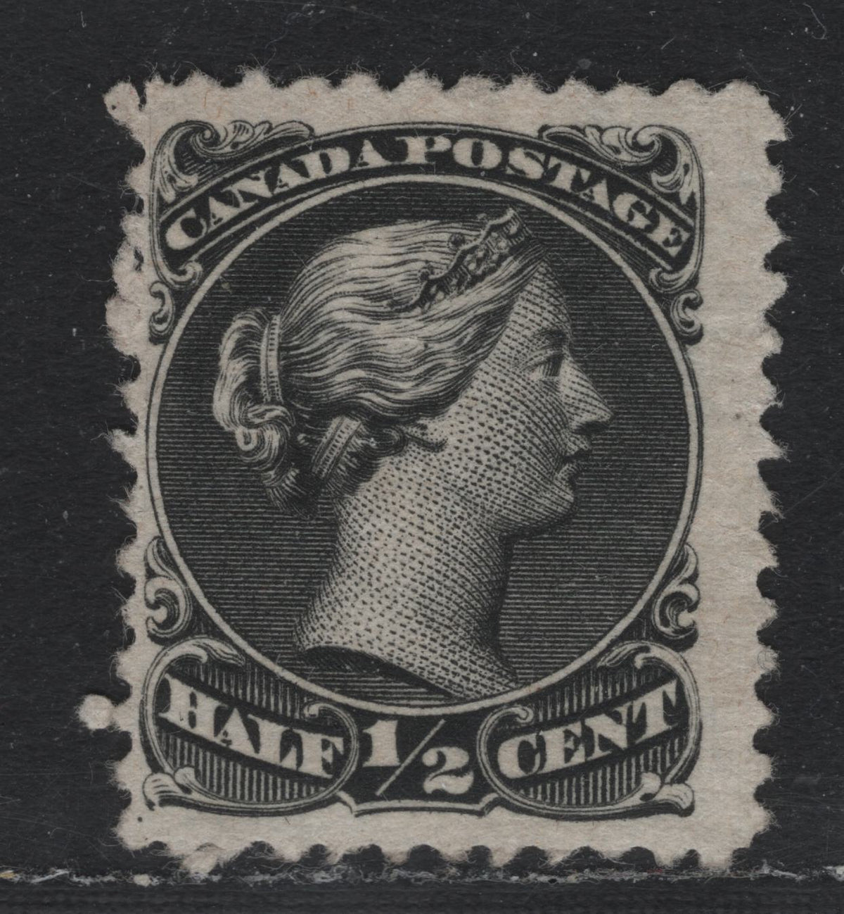 Lot 314 Canada (C)#21var 1/2c Intense Black , 1868-1876 Large Queen Issue, A Fine Unused Single, Rough Porous Soft Wove Paper (FO-L), Perf 11.8x12