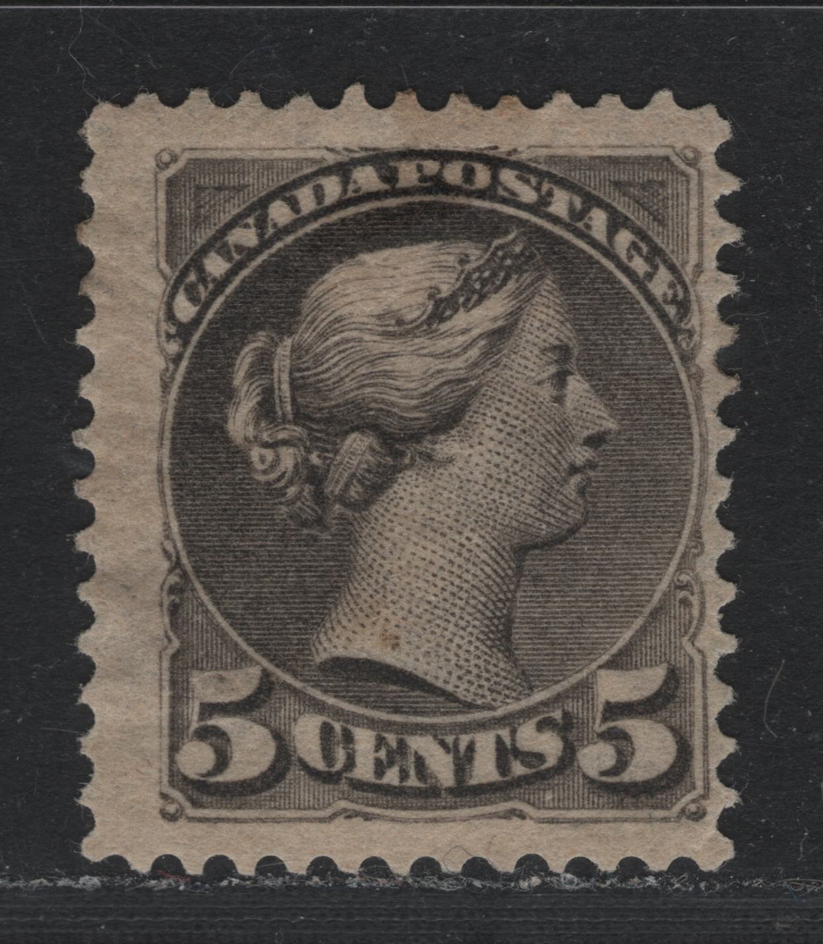 Lot 321 Canada (C)#42 5c Deep Gray , 1888-1897 Small Queen Issue, A FOG Single, Second Ottawa Printing, 2O-B Paper, Perf 12x12.2, Gum Is Mostly Present But Is Disturbed.