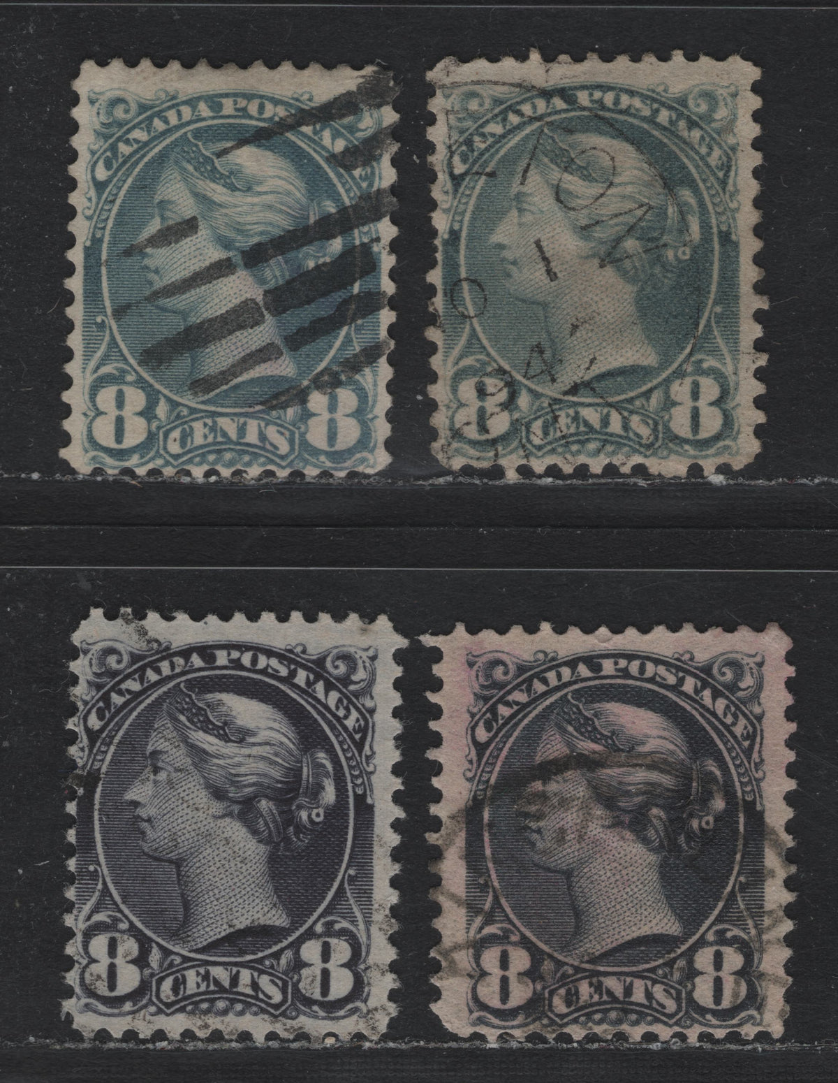 Lot 336 Canada (C)#44-a 8c Very Deep Slate - Blue Gray , 1888-1897 Small Queen Issue, 4 Very Good/Fine Used Singles, Selection of Very Good & Fine Used Singles, Similar, But Slightly Different Papers & Perfs