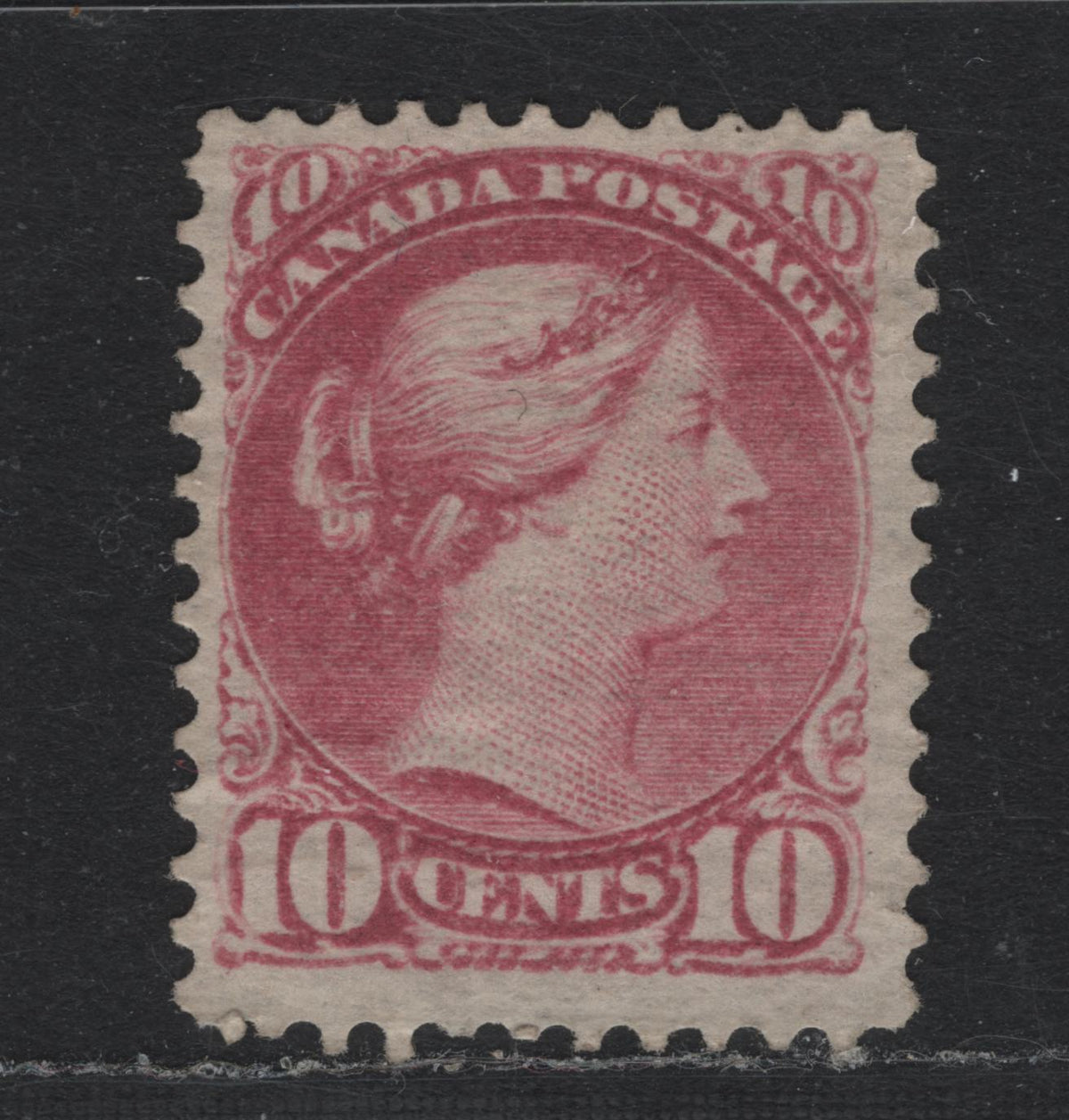 Lot 339 Canada #40a 10c Magenta , 1870-1893 Small Queen Issue, A Very Good Unused Single, Mid Montreal Printing, Paper MM-S, Perf 12x12.1, There is a Light Horizontal Crease.