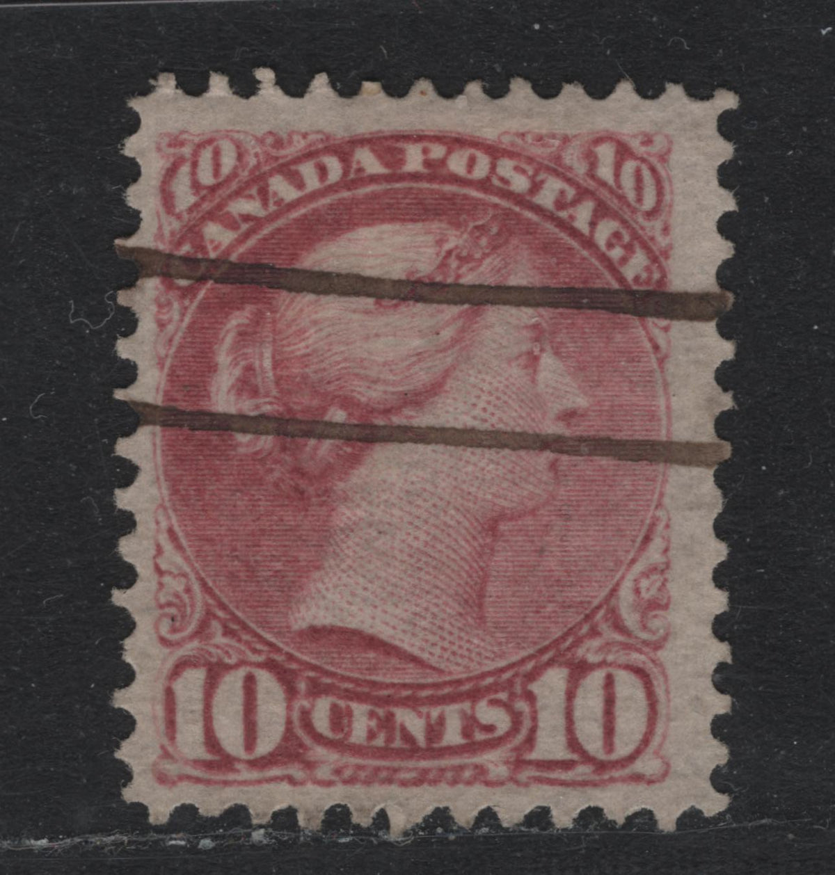 Lot 340 Canada #40b 10c Deep Lilac Rose , 1870-1893 Small Queen Issue, A Fine Used Single, Mid Montreal Printing, Paper MM-S, Perf 12.1x12.2, Manuscript Cancel, Nice Color.
