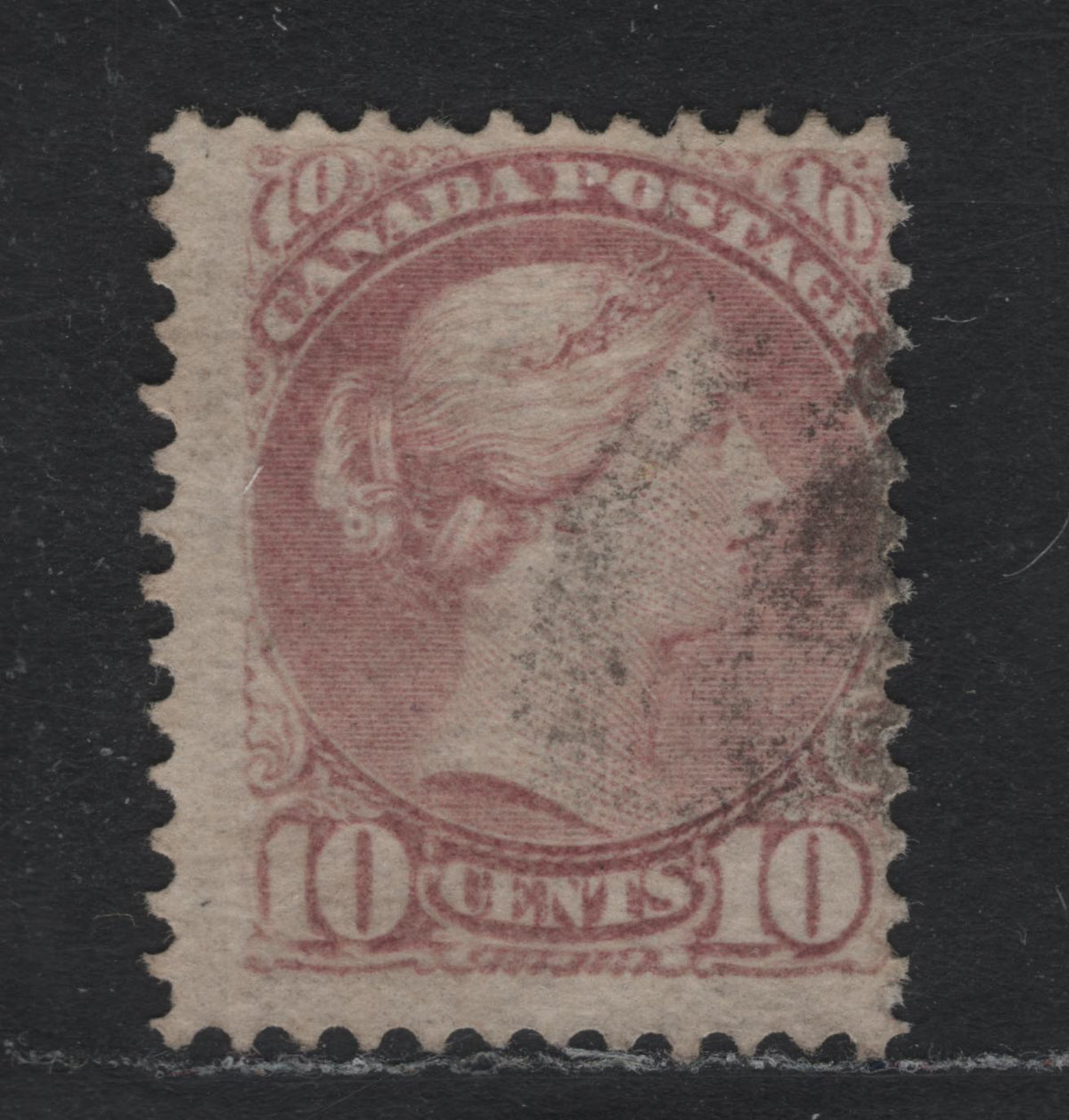 Lot 341 Canada #40i 10c Light Rose Lilac , 1870-1893 Small Queen Issue, A Very Good Used Single, Mid Montreal Printing, MM-B Paper, Perf 12.1, Face Free Cancel.