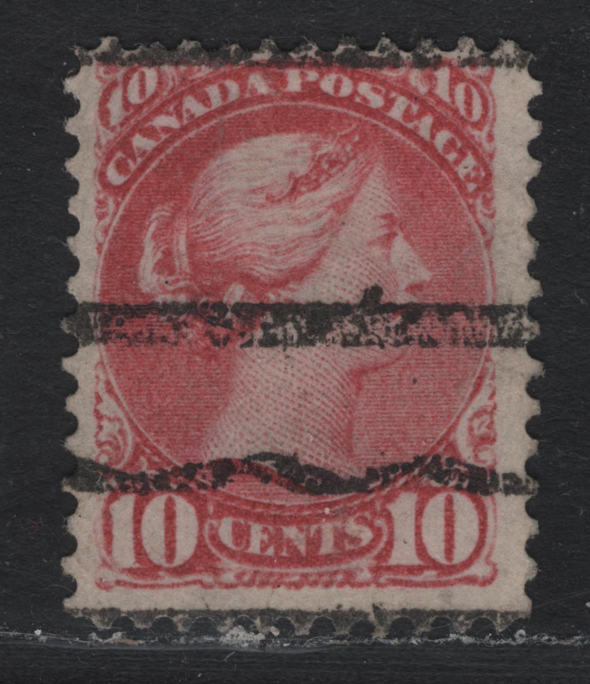Lot 349 Canada (C)#45a 10c Dull Rose , 1888-1897 Small Queen Issue, A Fine Used Single, Second Ottawa Printing, MG-H Paper, Perf 12.1x12, Style S Precancel Showing 6.5mm Between Peaks.