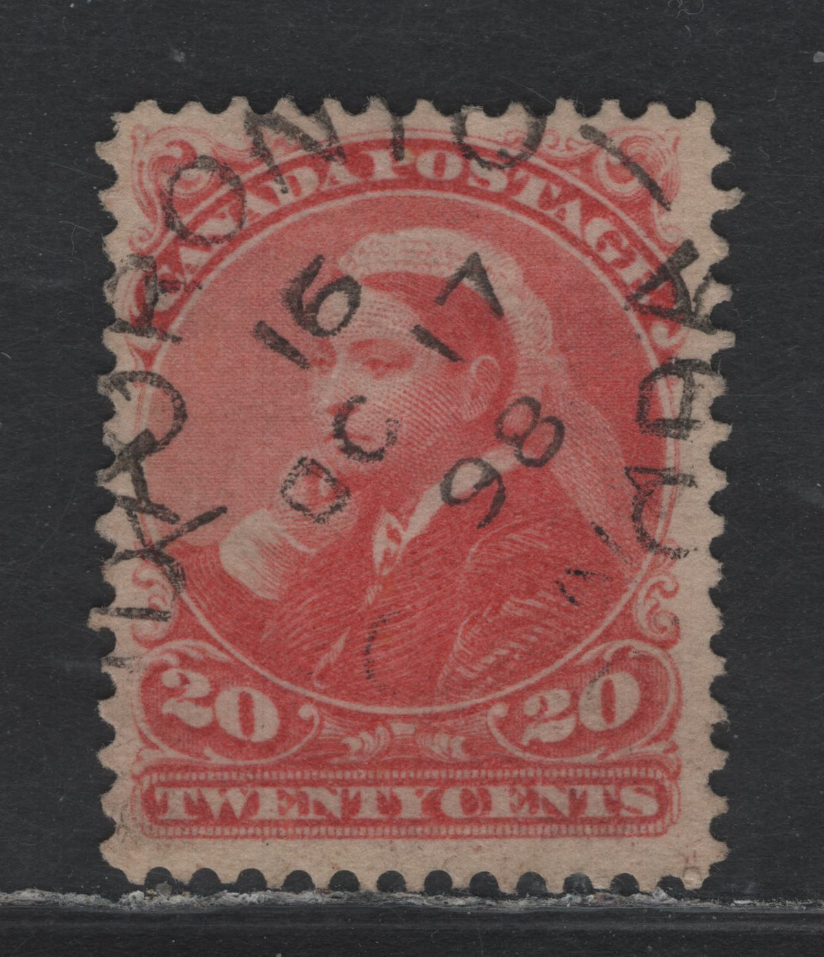 Lot 352 Canada #46 20c Dull Vermillion , 1888-1897 Small Queen Issue, A Very Fine Used Single, Perf 12.1, 2O-I Paper, October 17, 1898 Toronto Canada CDS Cancel.