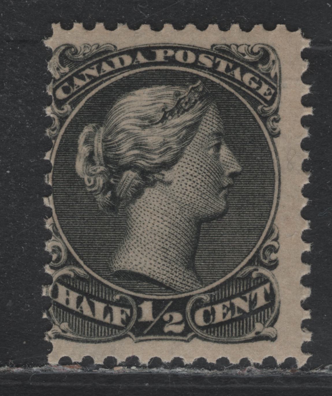 Lot 360 Canada #21i 1/2c Jet Black , 1868-1876 Large Queen Issue, A VFNH Single, Mid Montreal Printing, Thicker Paper (MM-G), Perf 11.9x12.1.