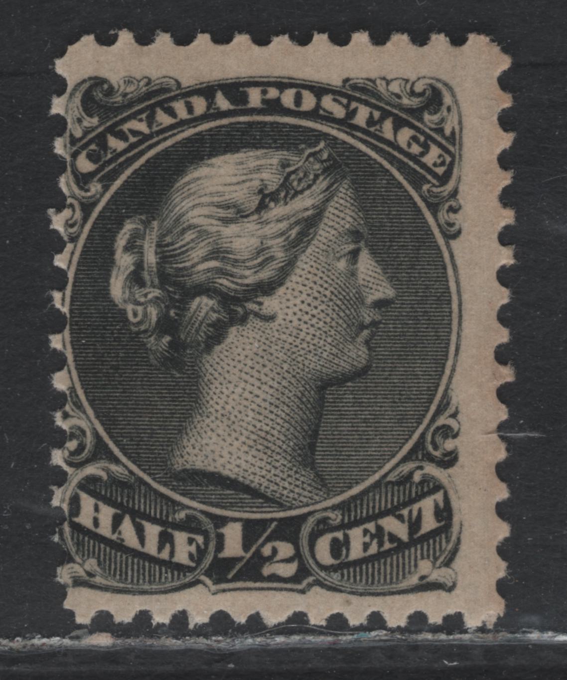 Lot 361 Canada #21i 1/2c Jet Black , 1868-1876 Large Queen Issue, A VGOG Single, As Lot 360, But With Small Gum Disturbance