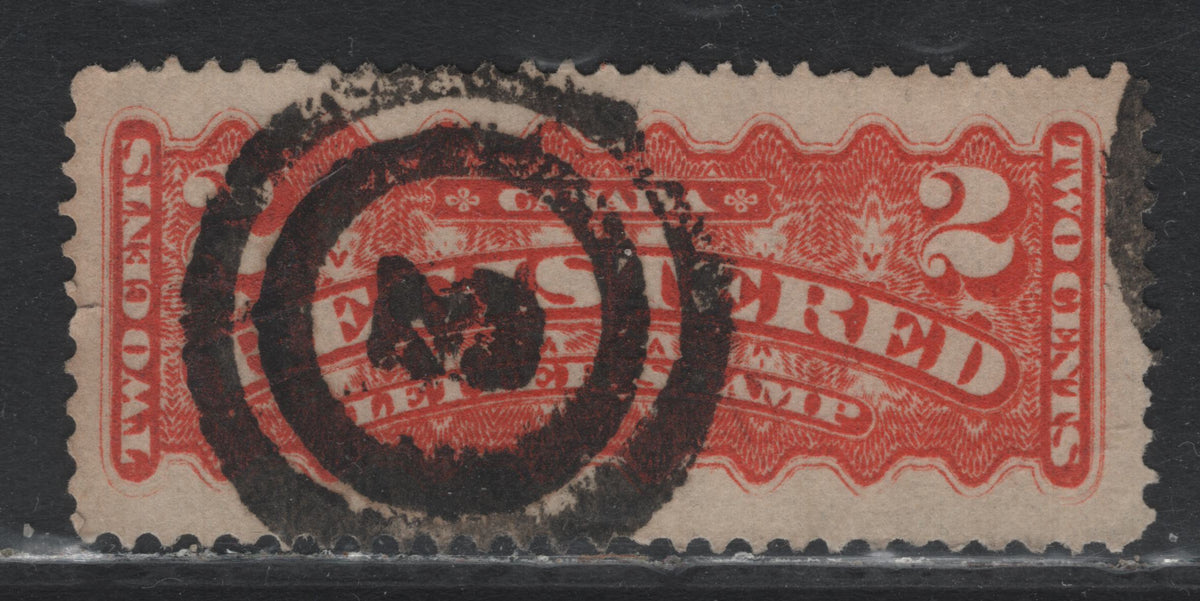 Lot 362 Canada #F1i 2c Orange Red , 1875-1896 Registration Issue, A Very Good Used Single, Mid Montreal Printing, MM-Y, Perf 12.1x12, Lovely Central Stirke Of #3 2 Ring Bullseye Cancel For Quebec City.