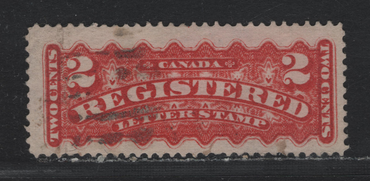 Lot 367 Canada #F1b 2c Deep Rose Carmine , 1875-1896 Registration Issue, A Very Good Used Single, Montreal Gazette Printing, LM-F Paper, Perf 12.25, Light Vertical Crease To The Left Of The Left '2'.