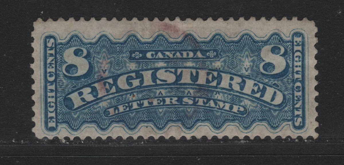 Lot 374 Canada #F3a 8c Bright Blue , 1875-1896 Registration Issue, A Fine Used Single, MM-Y Paper, Perf 12, Light Red Cancel.