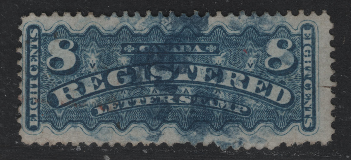 Lot 375 Canada #F3 8c Dull Blue , 1875-1896 Registration Issue, A Very Good Used Single, Paper MM-Y, Blue Cork Cancel, Perf 11.9x12.