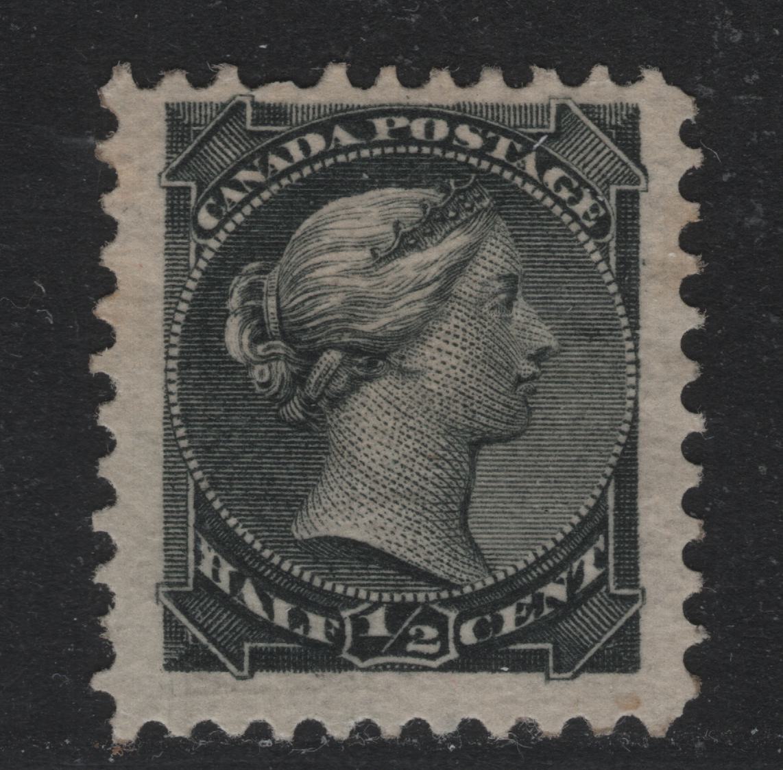 Lot 376 Canada (C)#34 1/2c Black , 1870-1893 Small Queen Issue, A FOG Single, Late Montreal Printing, MM-B Paper, Perf 12.2.