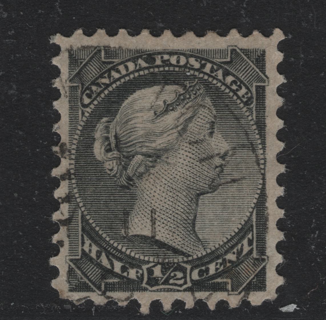 Lot 377 Canada #34i 1/2c Gray Black , 1870-1893 Small Queen Issue, A Very Fine Used Single, Late Montreal Printing, Paper MG-E, Perf 12.1.
